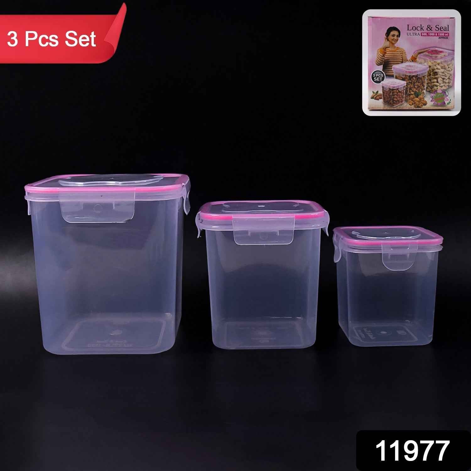 Airtight Kitchen Storage Container Set – 3 Pcs with Lock Seal Lids