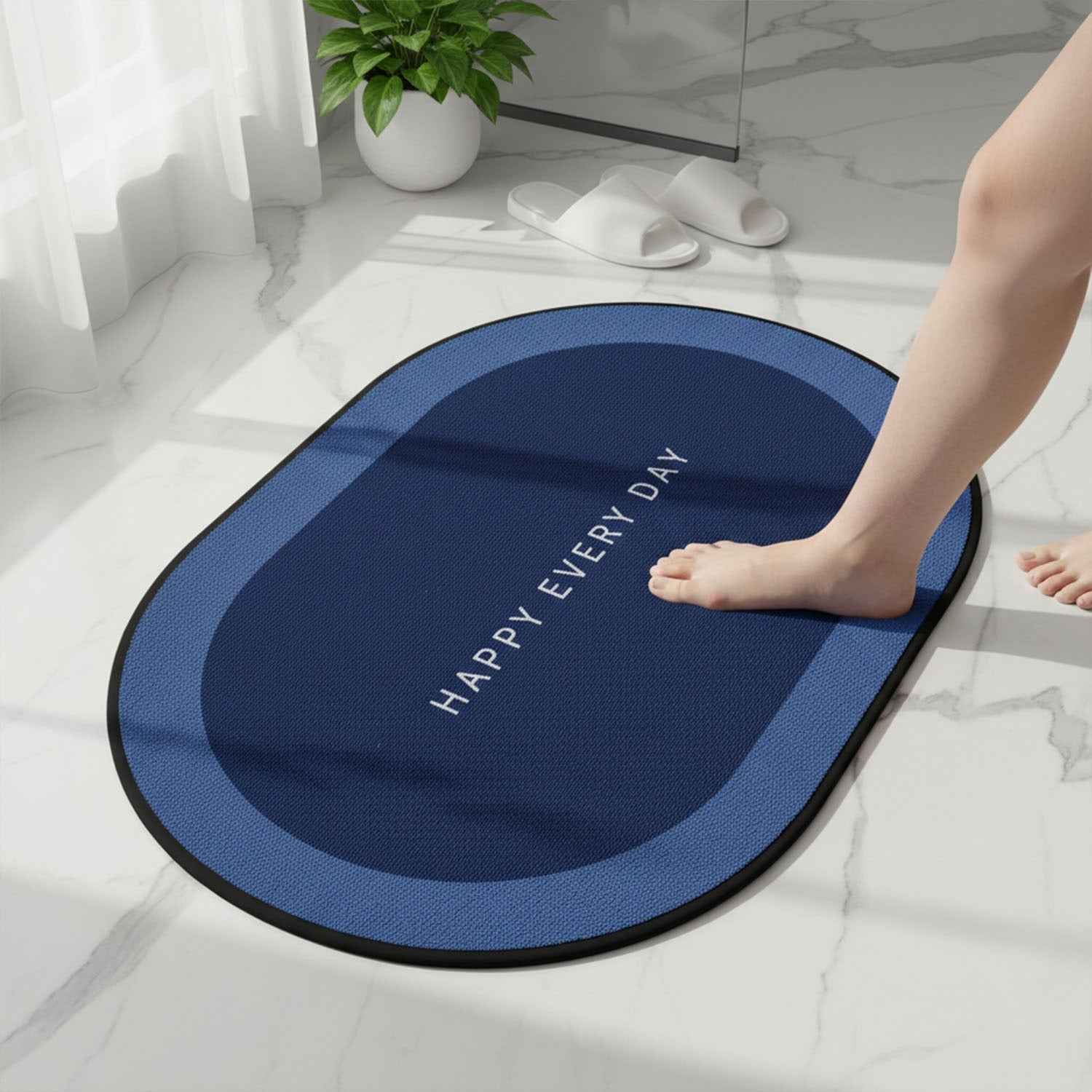 Non-Slip Oval Bath Mat – Super Absorbent Soft Velvet Surface