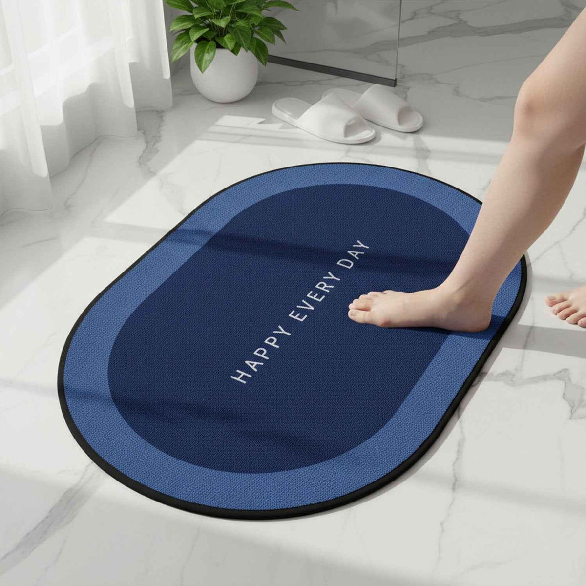 Non-Slip Oval Bath Mat – Super Absorbent Soft Velvet Surface