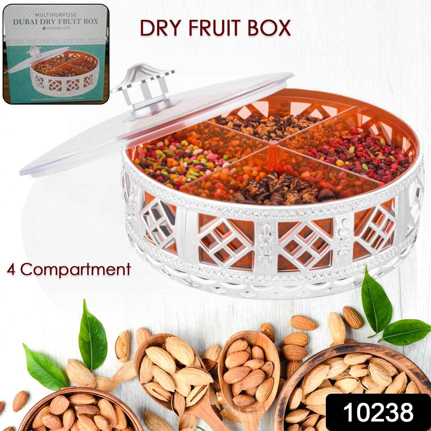 Silver Dry Fruit Box – 4-Section Round Multipurpose Gift | Tidy Table