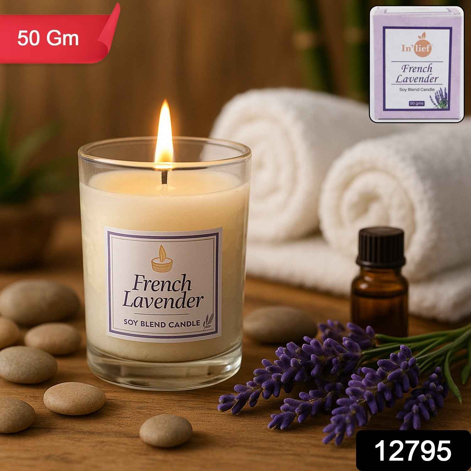 French Lavender Soy Candle – Relaxing Aromatherapy Jar 50g