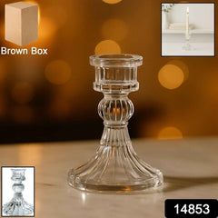 Crystal Glass Candle Holder Stand – Elegant Transparent Pillar Design