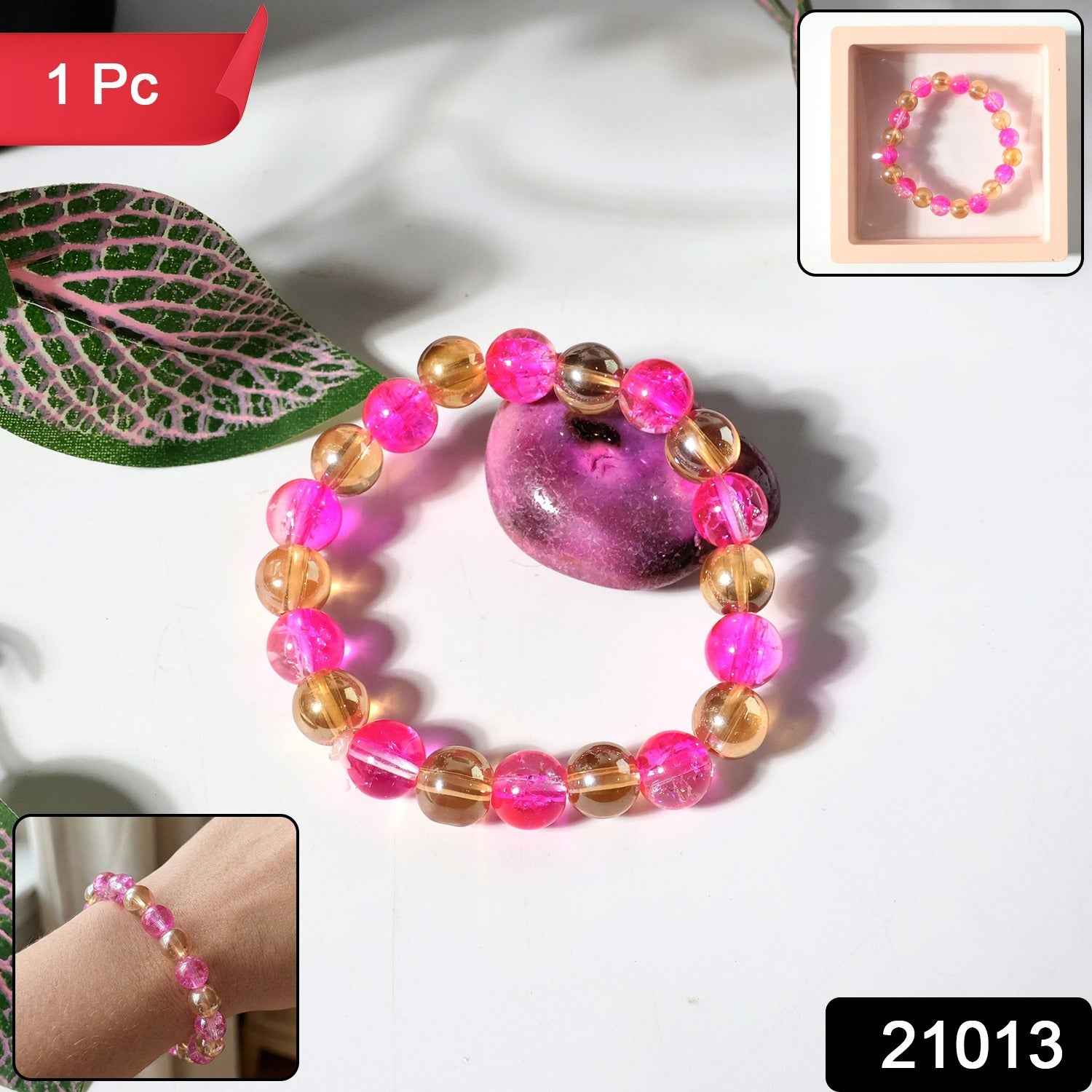 Crystal Beaded Stretch Bracelet – Elegant Dual-Tone Design