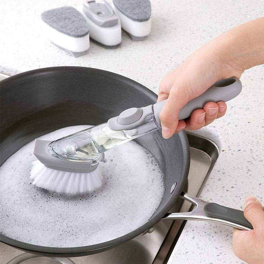 Liquid Dispenser Dish Brush – Built-in Scraper & Soap | SparkleTidy