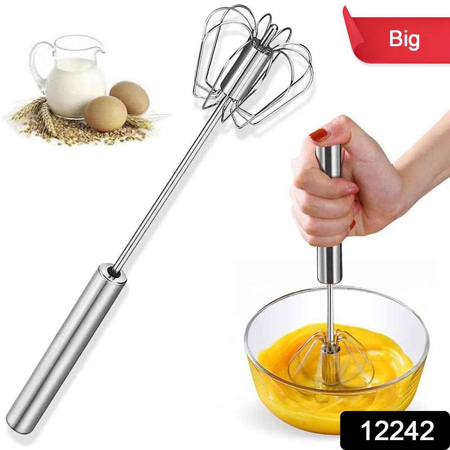 Stainless Steel Egg Whisk – Hand Push Rotary | Quickslice