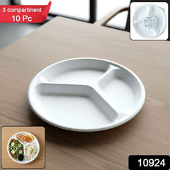 Compostable 10 Inch 3-Compartment Bagasse Plate – Leak-Resistant & Eco-Friendly