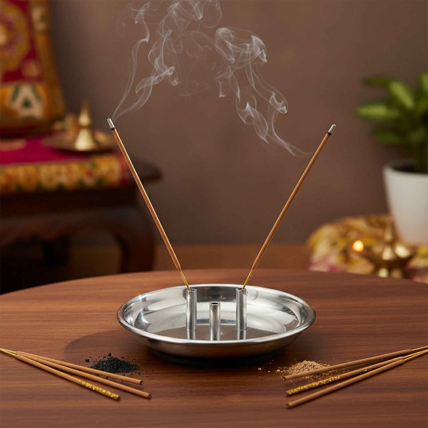 Stainless Steel Agarbatti Stand – Triple Stick Incense Holder