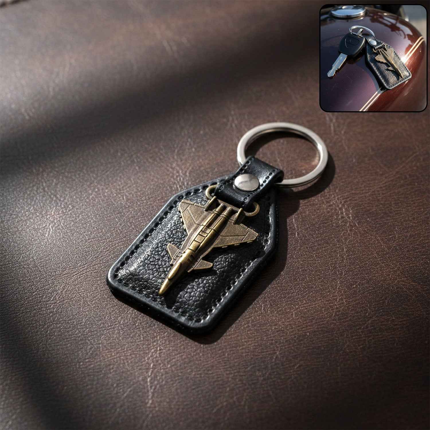 Aircraft Design Leather Finish Keychain – Stylish Durable Accessory