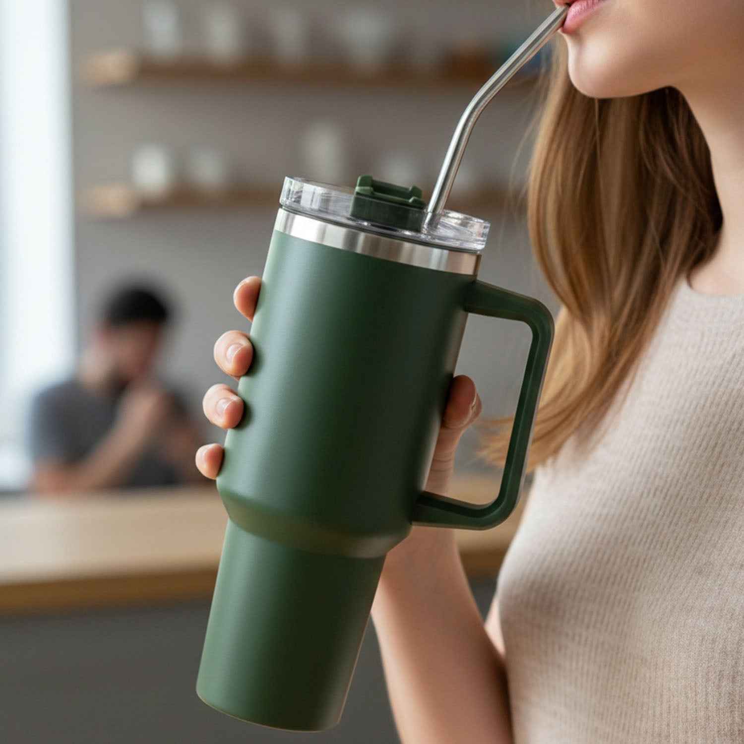 Insulated Travel Mug – 1200ML Large Capacity with Handle & Straw