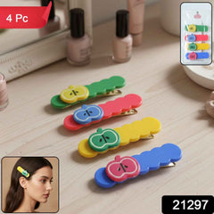 Apple Design Hair Clips – Colorful 4-Pc Set for Girls