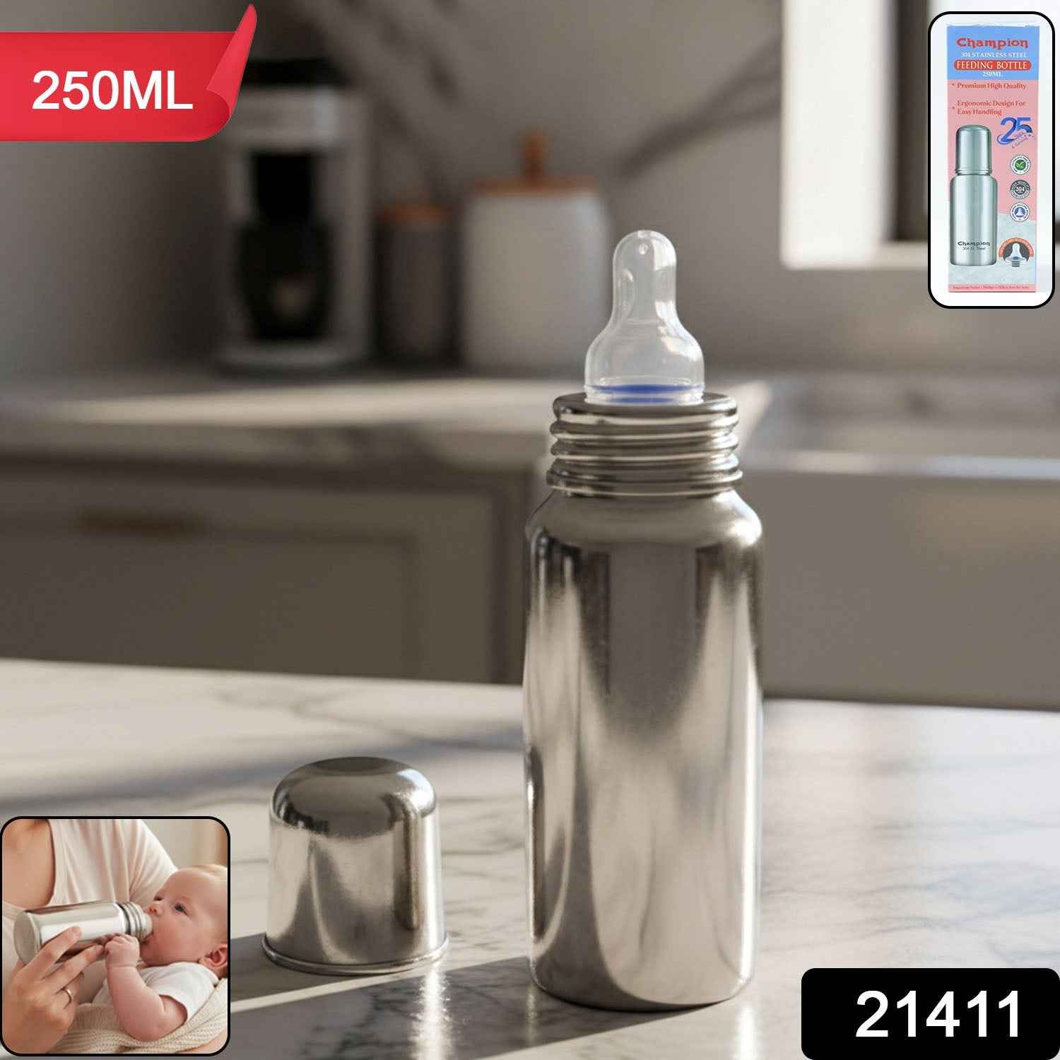 Baby Feeding Bottle Stainless Steel – Durable & Leakproof 250ML
