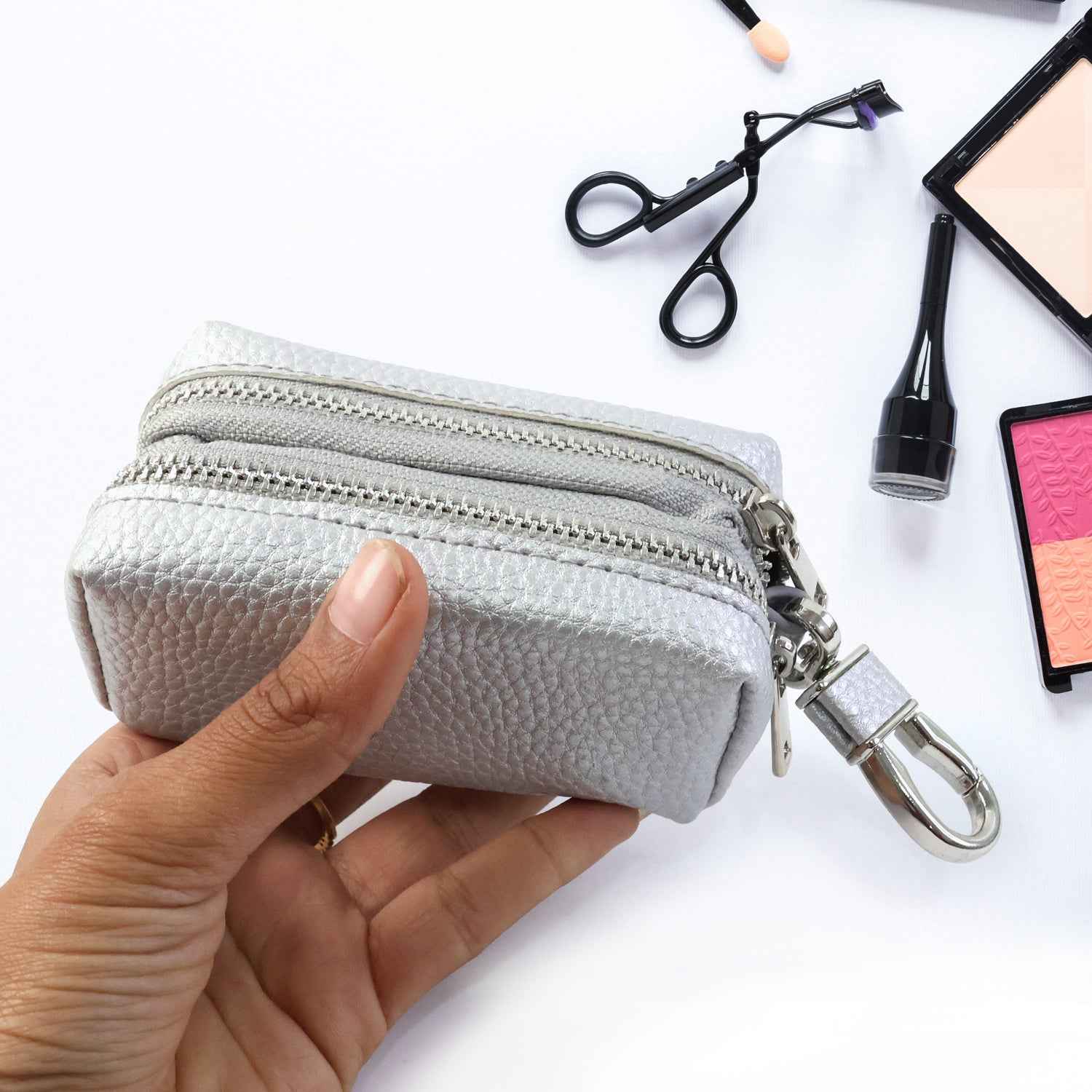 Compact Zipper Key Pouch – Secure Mini Coin Purse with Metal Clip