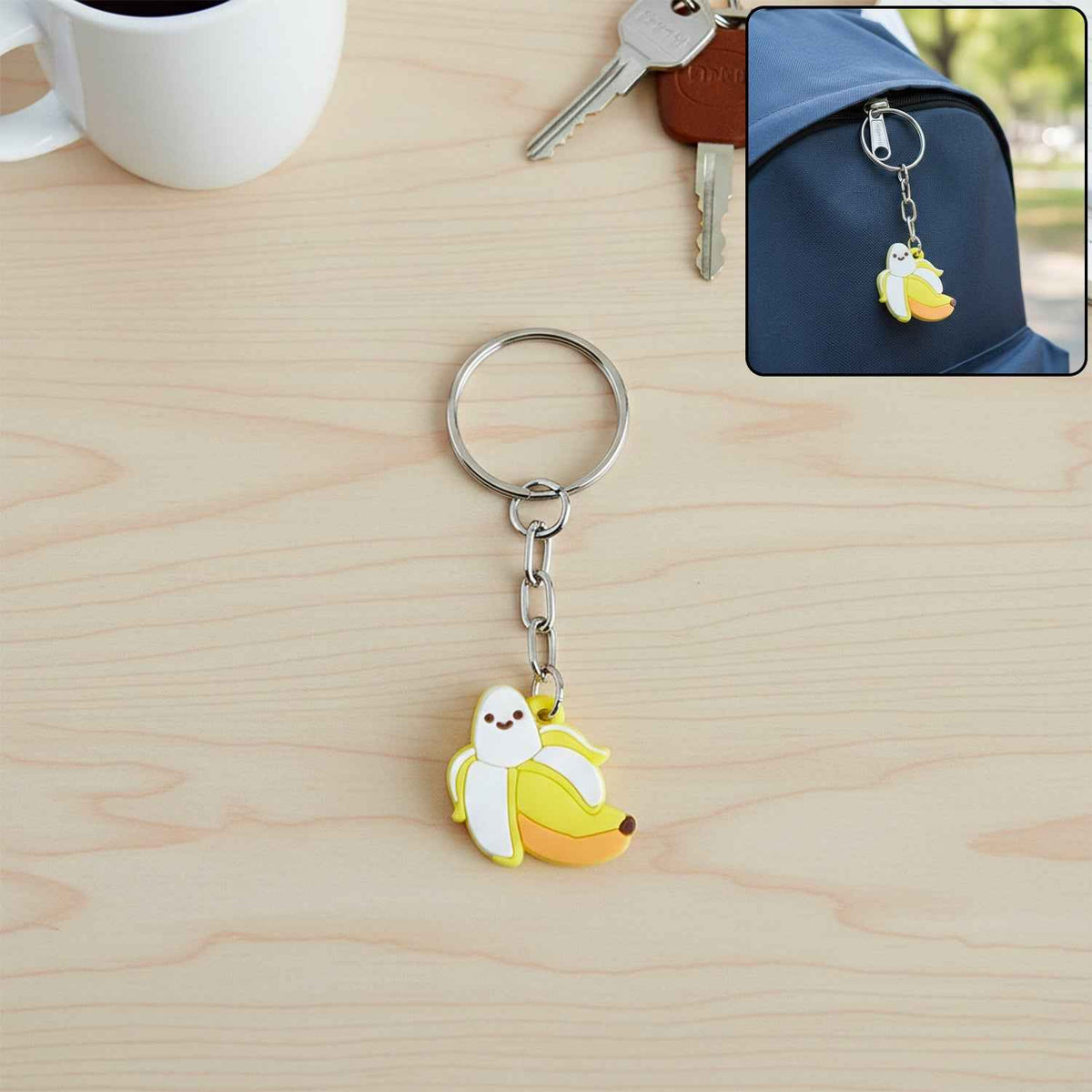 Banana Shape Keychain – Cute Cartoon Design with Metal Ring