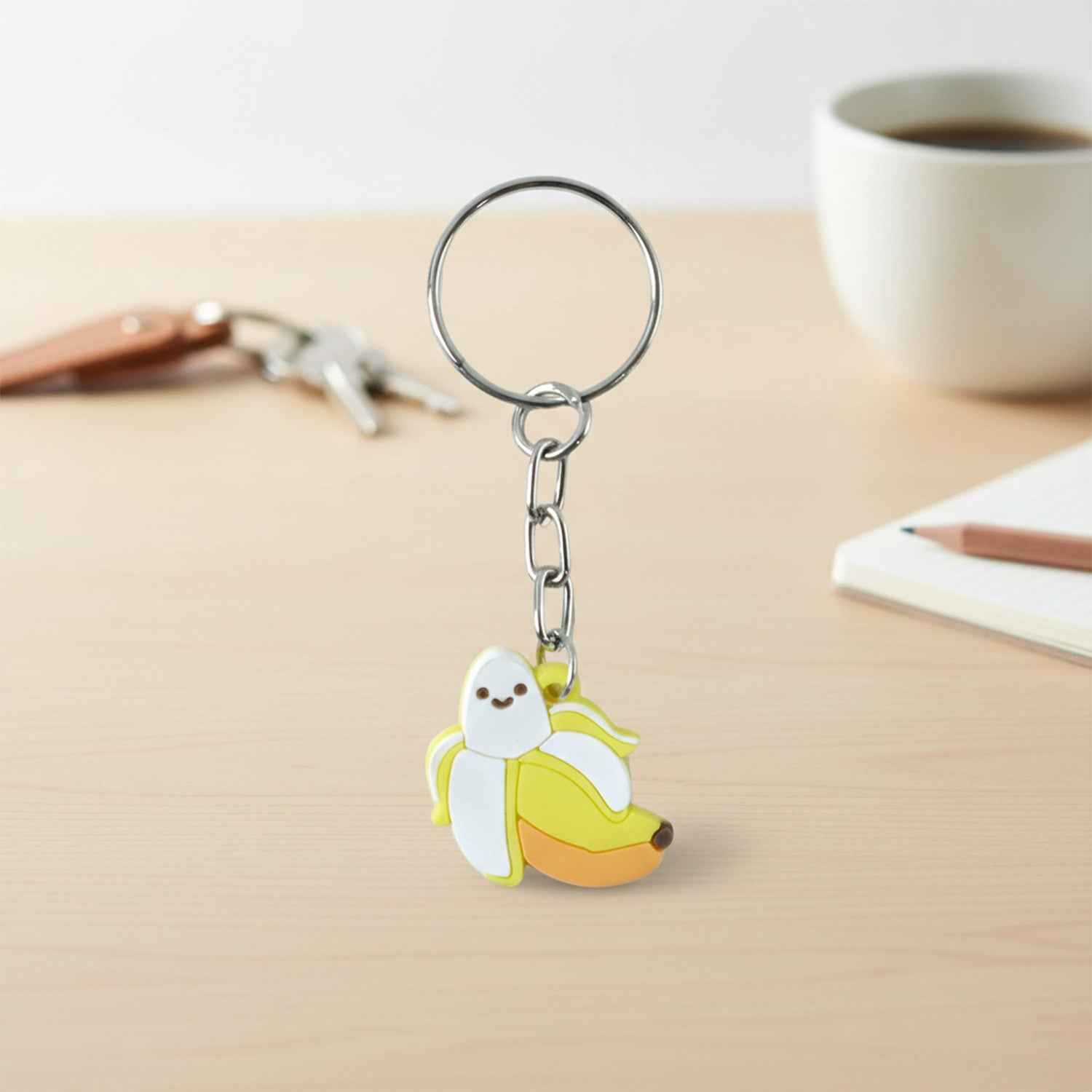 Banana Shape Keychain – Cute Cartoon Design with Metal Ring