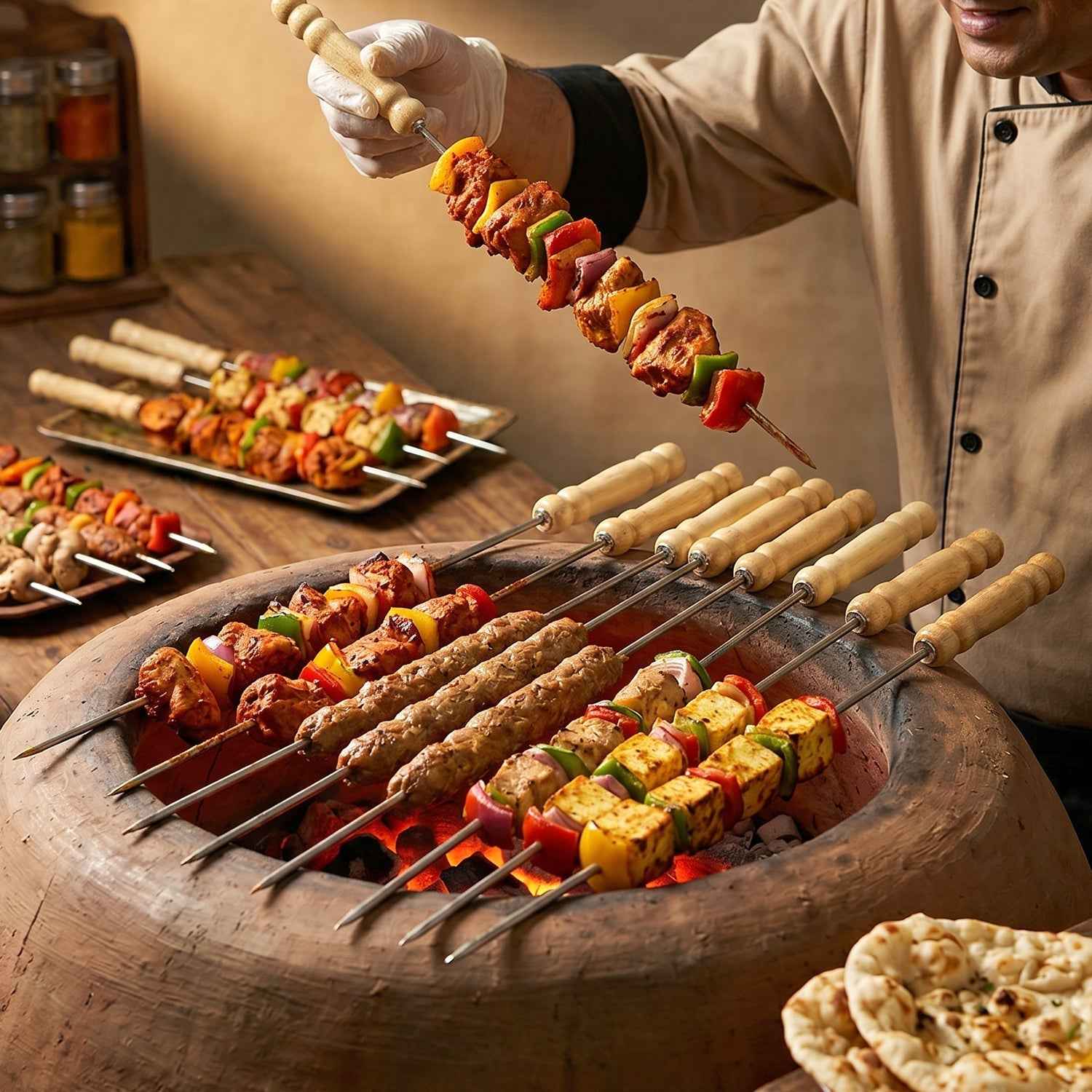 Stainless Steel BBQ Skewers Ð Reusable Grilling Sticks with Wooden Handle