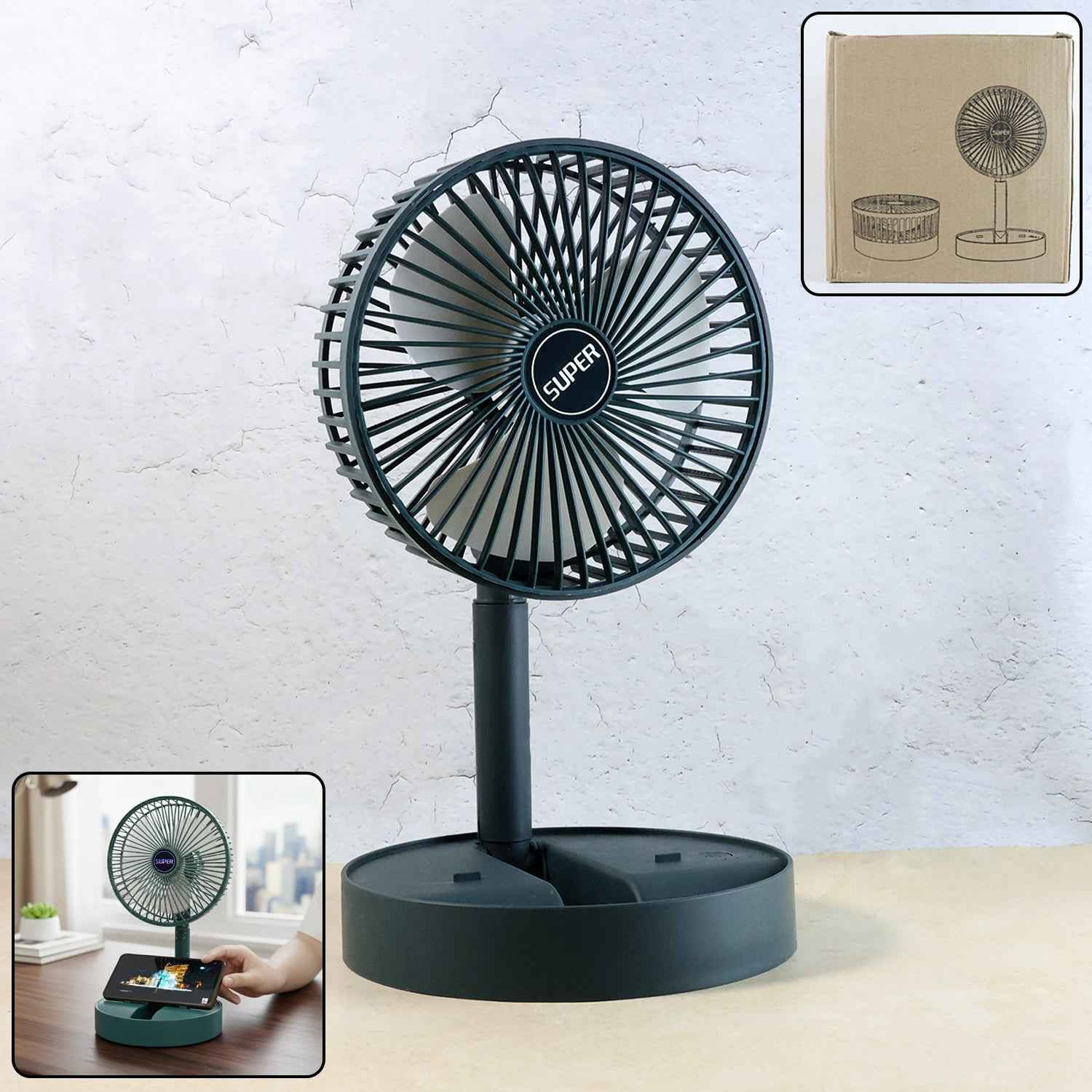 Rechargeable Desktop Table Fan – Portable Cooling With Phone Holder