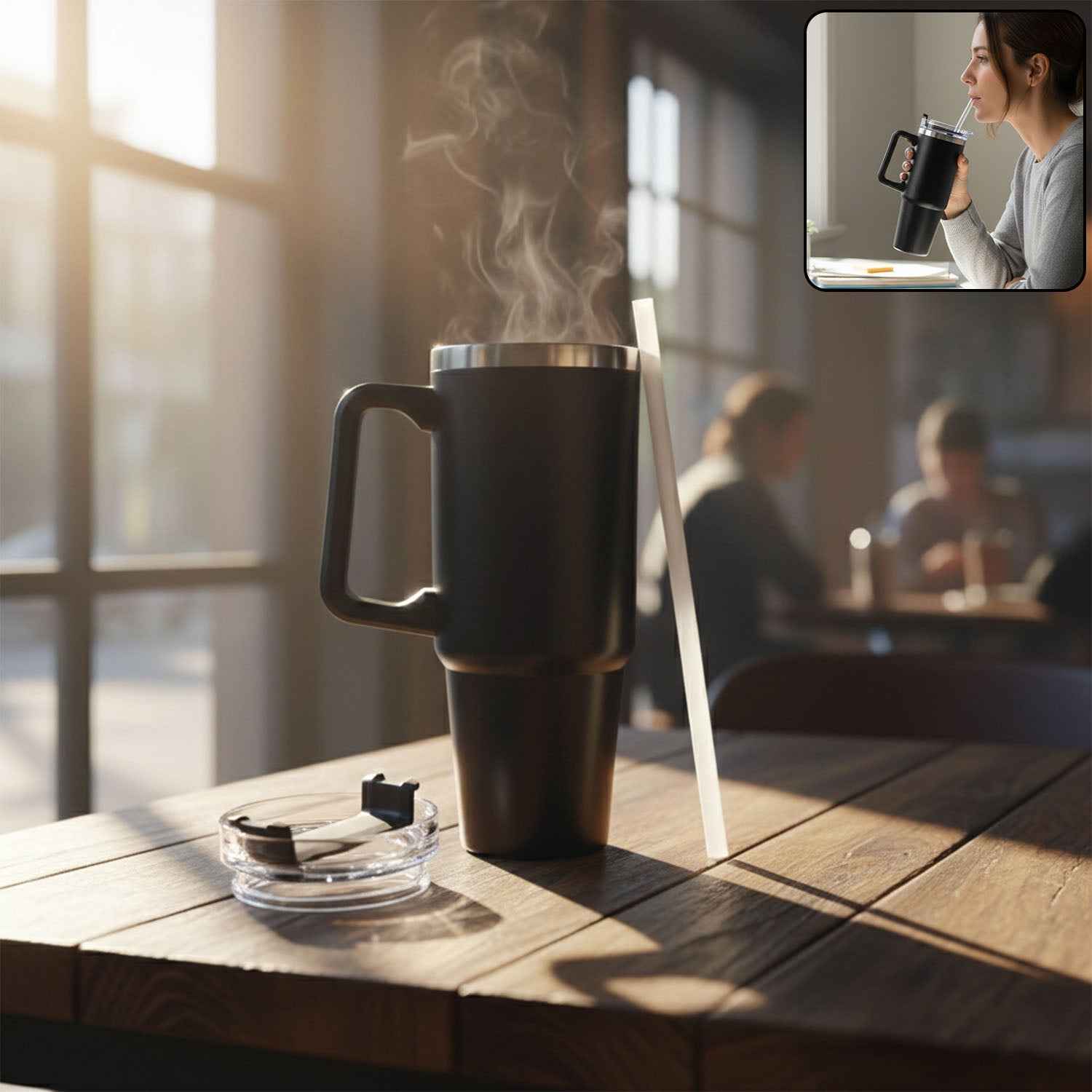 Large Capacity Travel Mug – 890 ML Insulated Black Tumbler