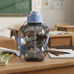 Kids Water Bottle – Cartoon Bear Shape with Straw & Strap
