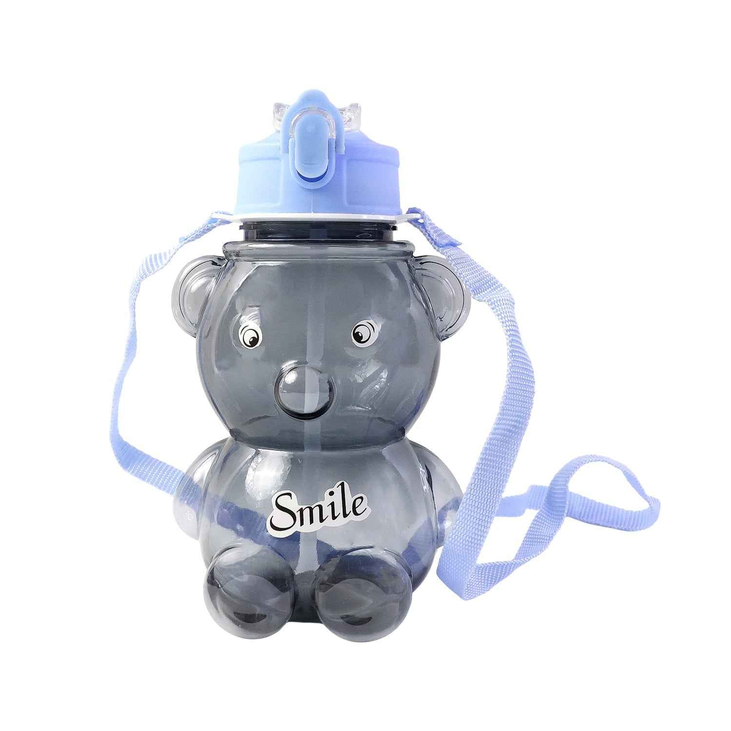 Kids Water Bottle – Cartoon Bear Shape with Straw & Strap