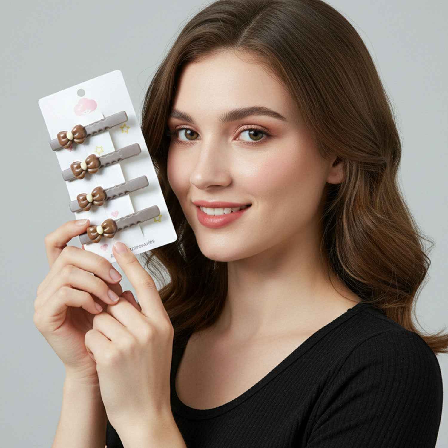 Bow Design Decorative Hair Clips Set – Elegant Snap Clips (4 Pc)