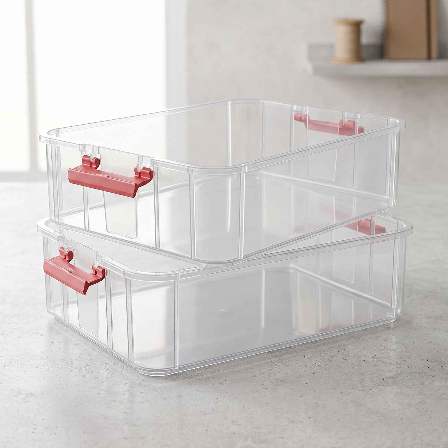 Plastic Transparent Storage Box with Lid 2XL 2 Layer Stackable Organizer (1 Pc)