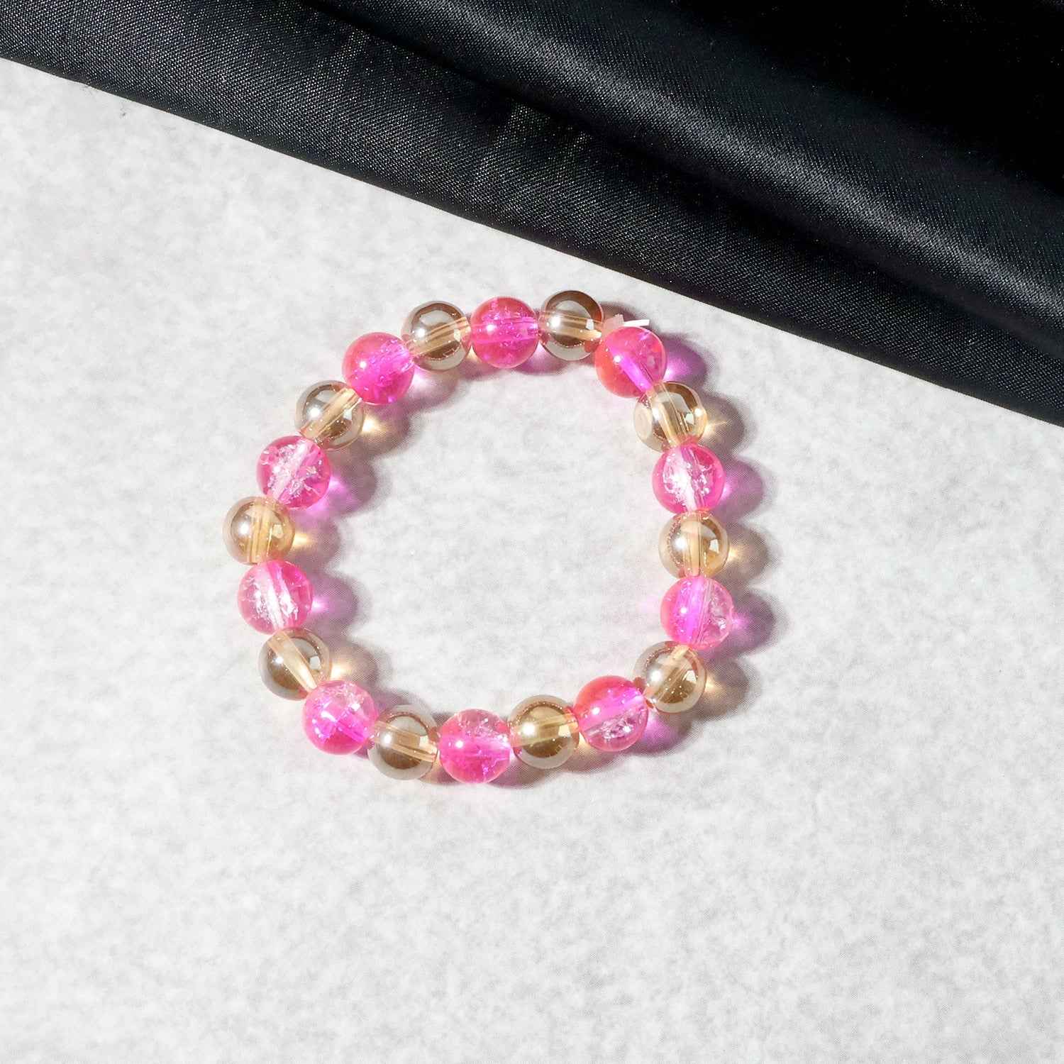 Crystal Beaded Stretch Bracelet – Elegant Dual-Tone Design