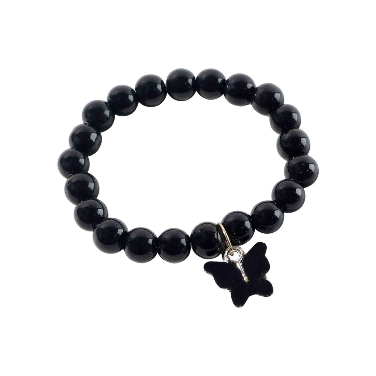 Beaded Bracelet with Butterfly Charm – Elegant Stretch Wristwear