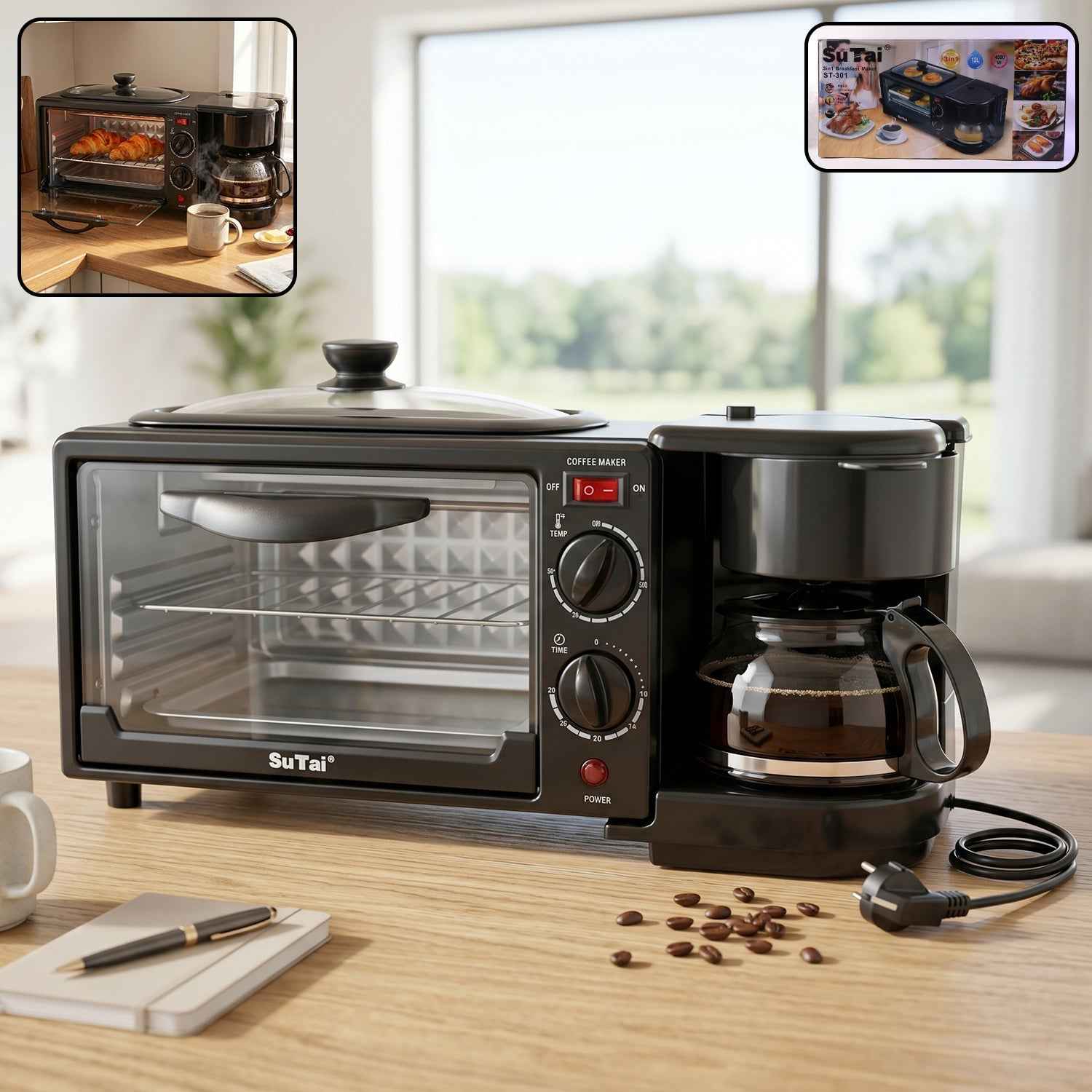 Suta 3 in 1 Breakfast Maker – Compact Kitchen Multi-Functional Appliance