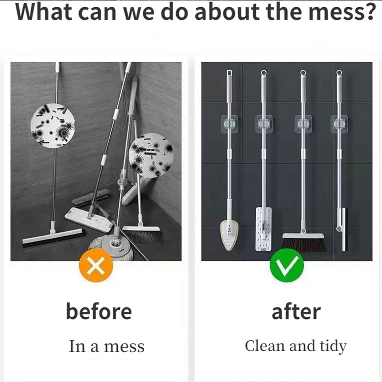 Mop & Broom Holder Clips – Strong Self-Adhesive Grip Set
