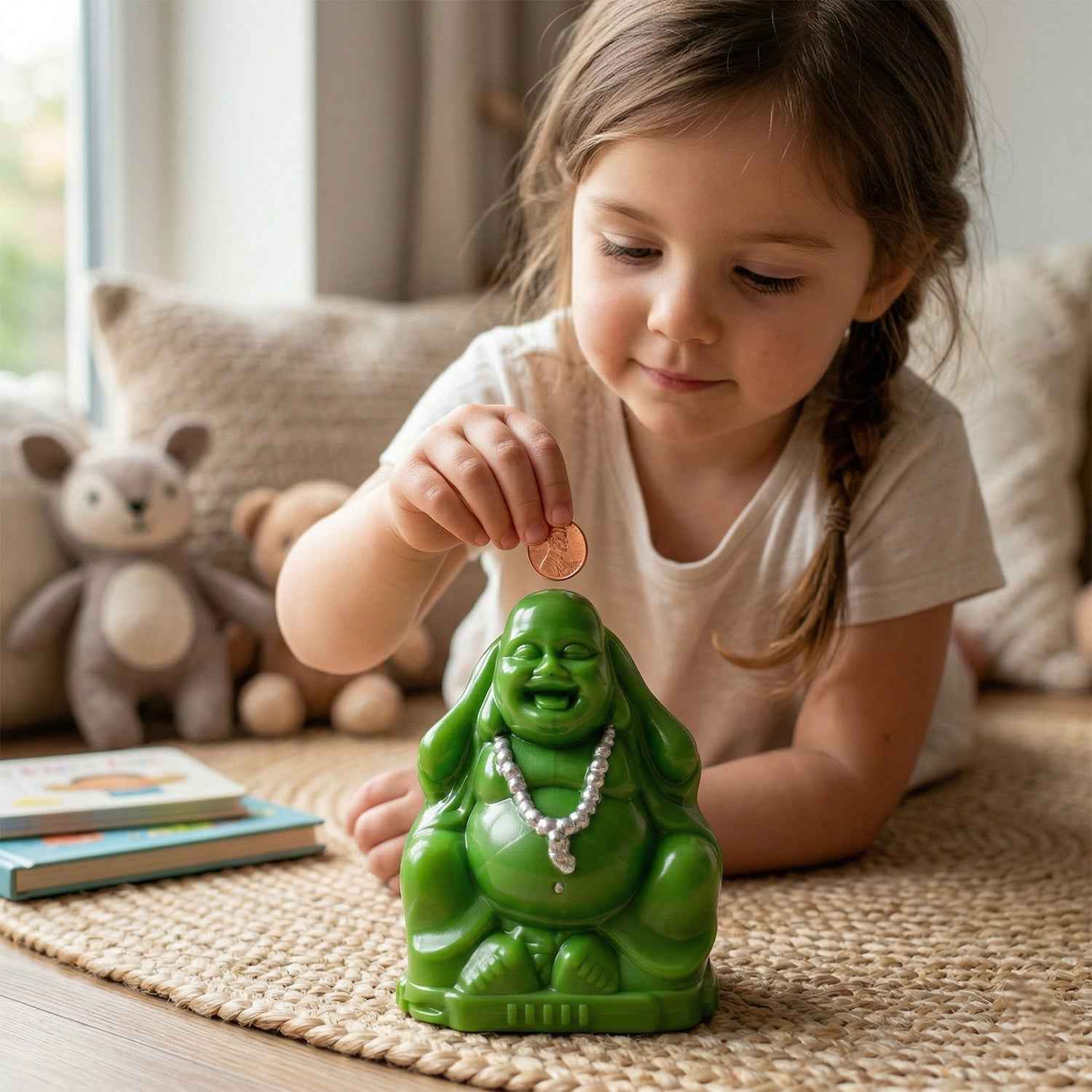 Laughing Buddha Money Bank – Decorative Coin Saving Box for Wealth