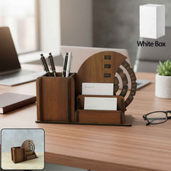 Wooden Desk Organizer with Rotating Calendar for Office