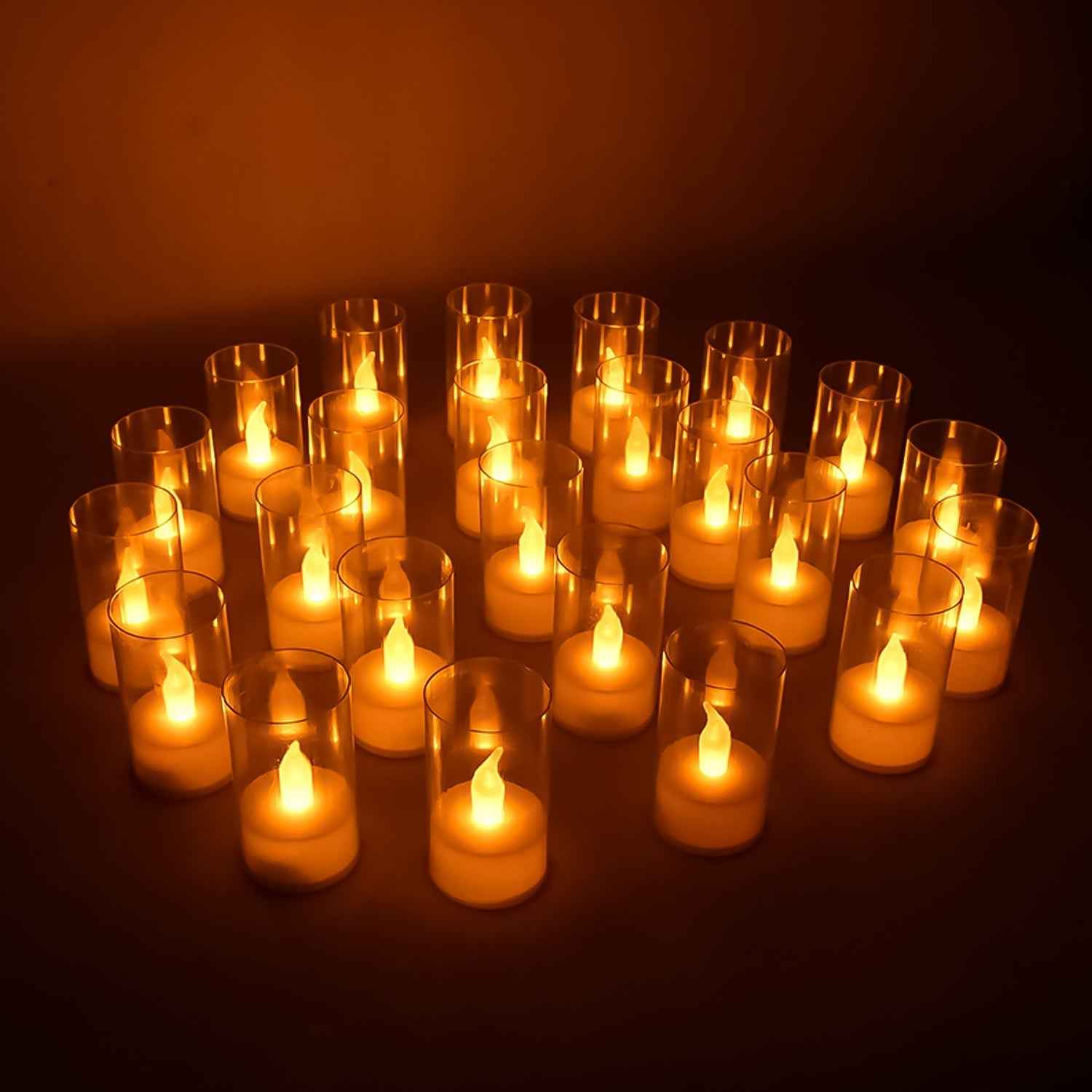 LED Flameless Candles – Set of 24 with Transparent Covers for Safe Home Ambience