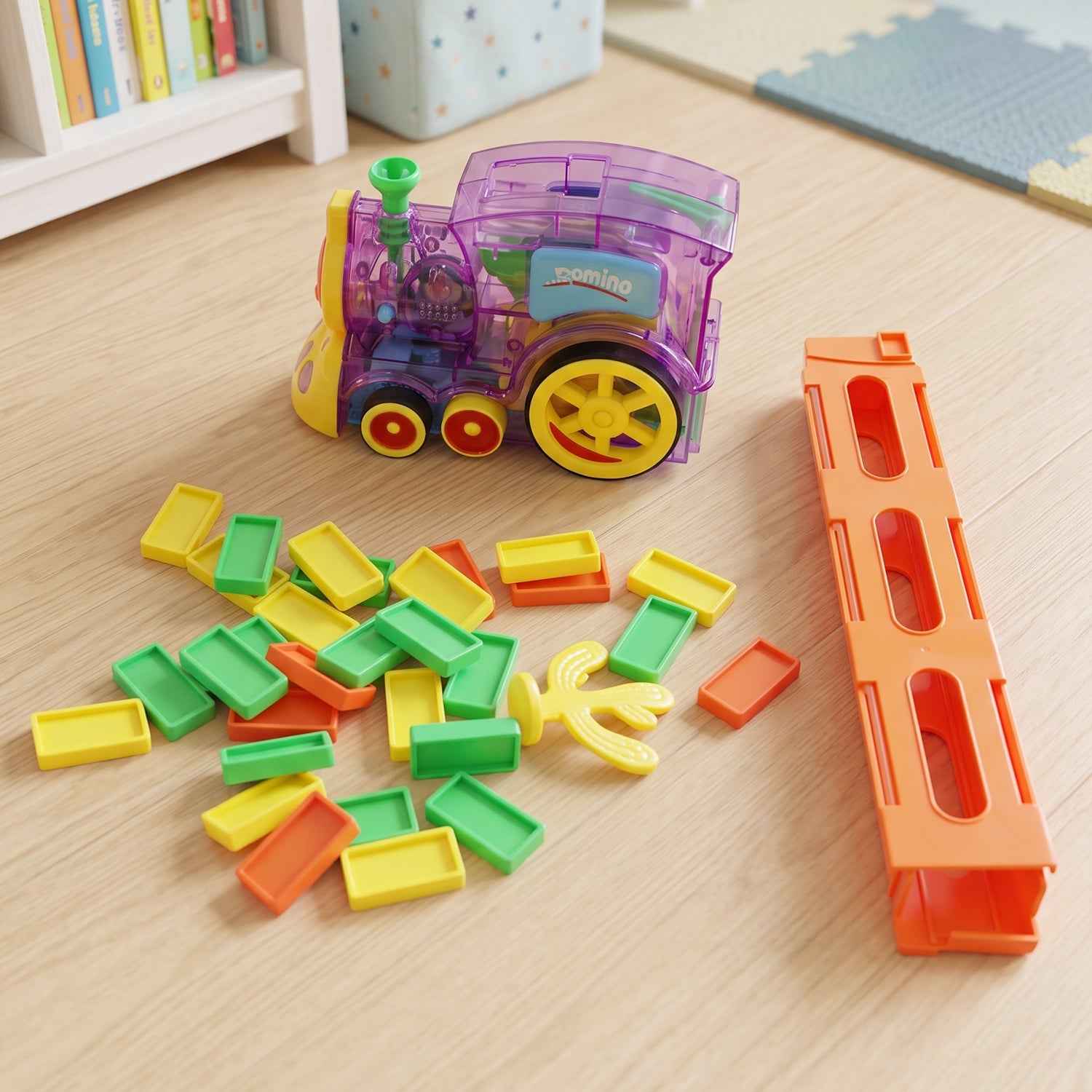 Automatic Domino Laying Train Engine Toy with Light and Music for K...