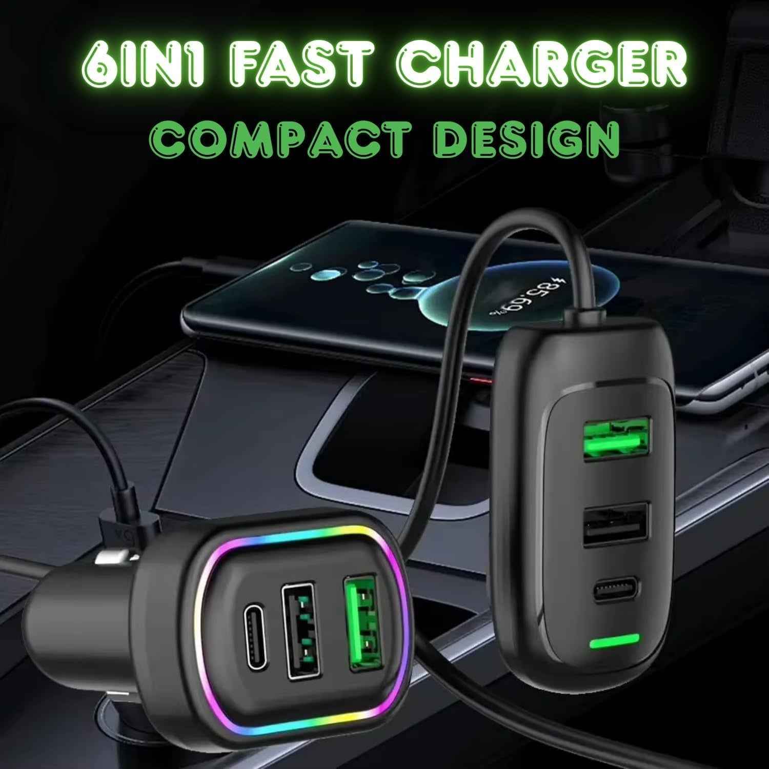 RGB Car USB Charger – Multi-port Fast Charging with LED Light