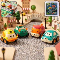Animal Cartoon Pull-Back Toy Car Set – 4 Vibrant Mini Vehicles