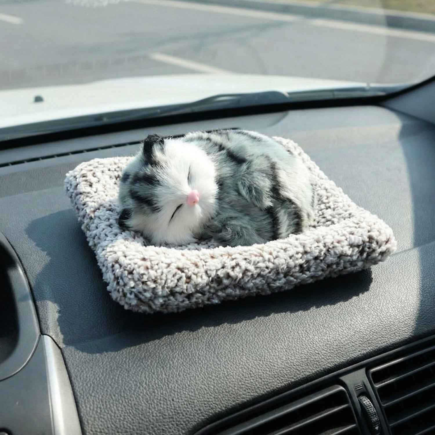 Plush Cat Dashboard Showpiece – Soft Closed-Eye Design