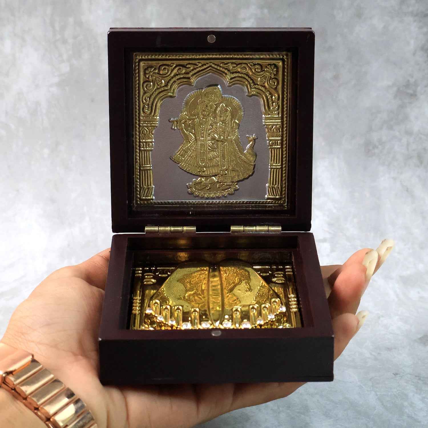 Charan Paduka Gold Finish in Wooden Box – Elegant Pooja Gift
