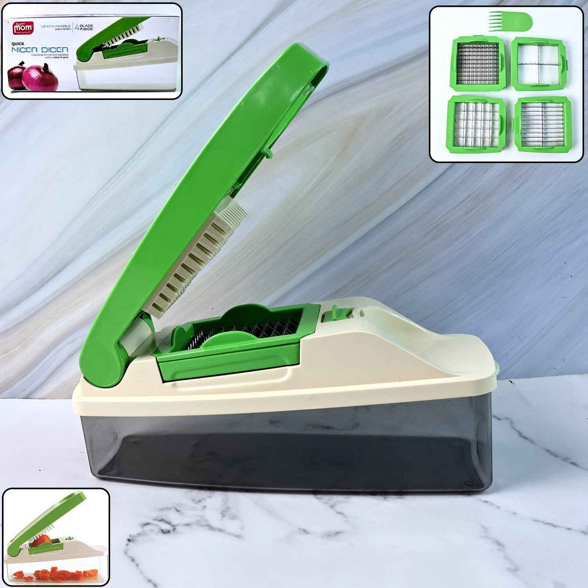 Vegetable Chopper – Quick Nicer Dicer with 4 Stainless Blades