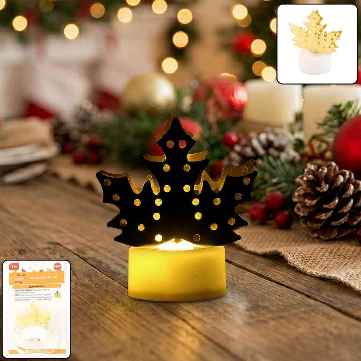 LED Gold Metal Leaf Diya Lamp – Battery Operated Festive Glow