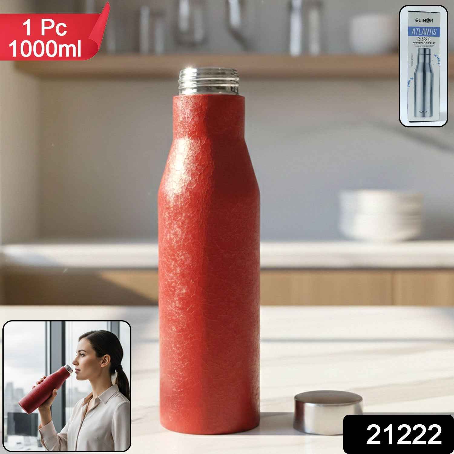 Red Stainless Steel Water Bottle 1000ml – Insulated & Leakproof