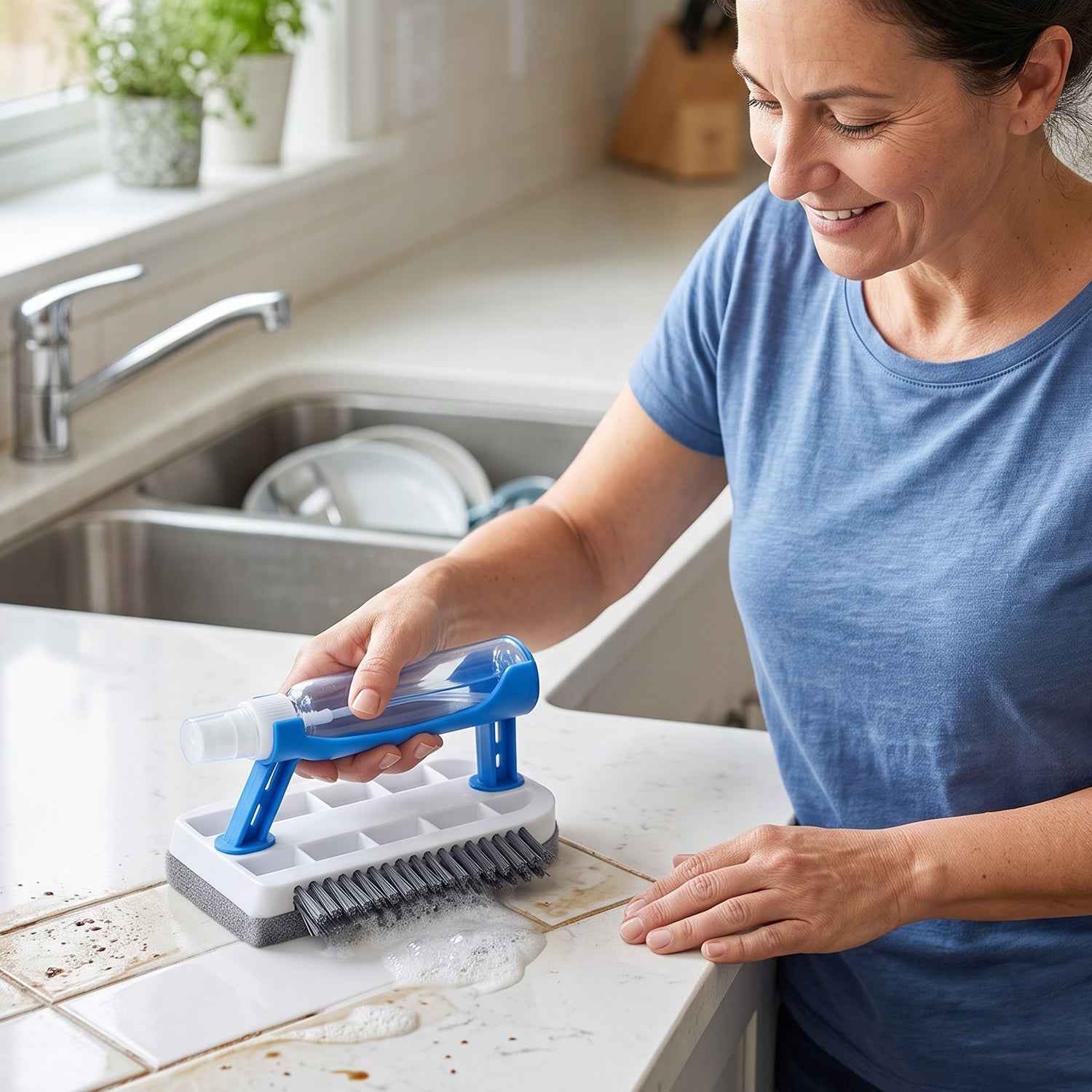 3 in 1 Multi Purpose Cleaning Brush with Soap Dispenser Sponge Scrubber (1 Pc)