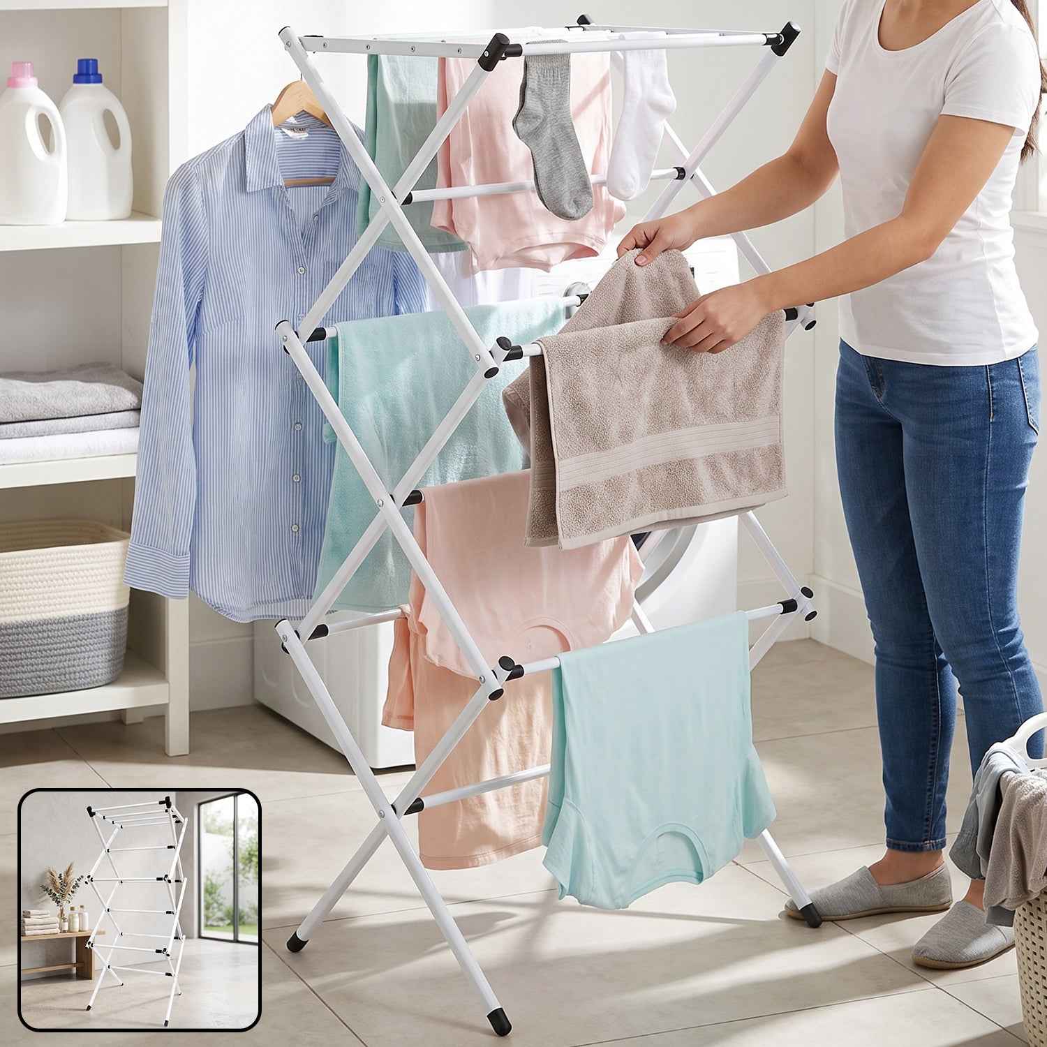 Metal Foldable Clothes Drying Rack – 3 Tier Portable Stand