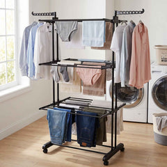 Expandable Garment Rack – 3 Layer Cloth Drying Stand with Wheels