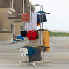 Stainless Steel Clothes Drying Stand – Foldable 3-Layer Rack with Wheels