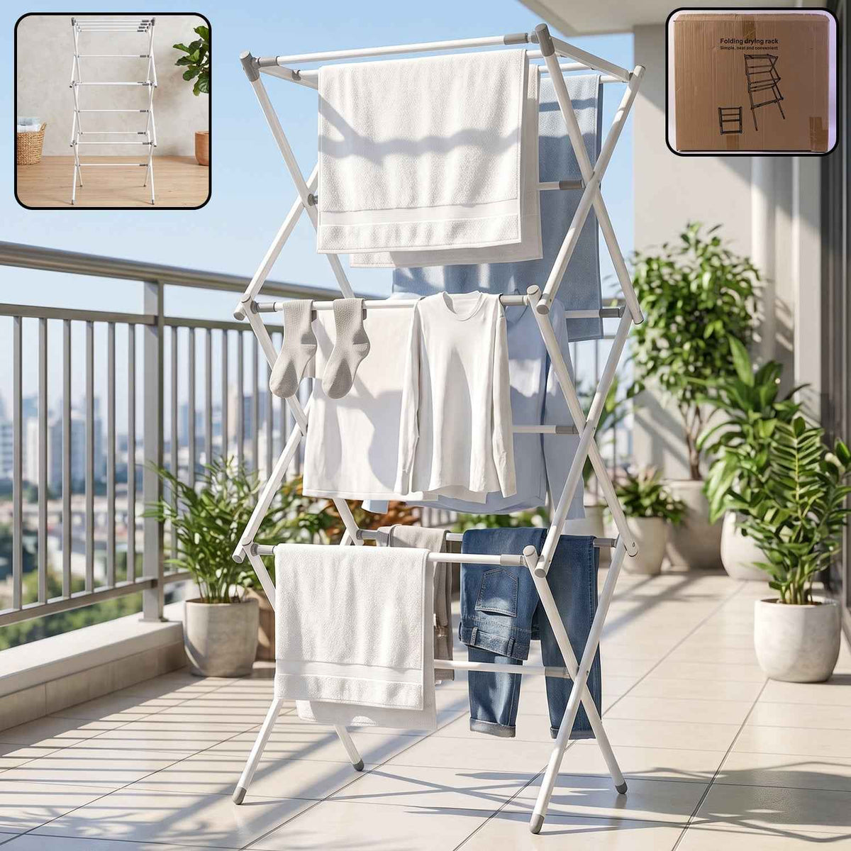 3 Tier Folding Clothes Drying Rack Laundry Cloth Dryer Stand for Ba...