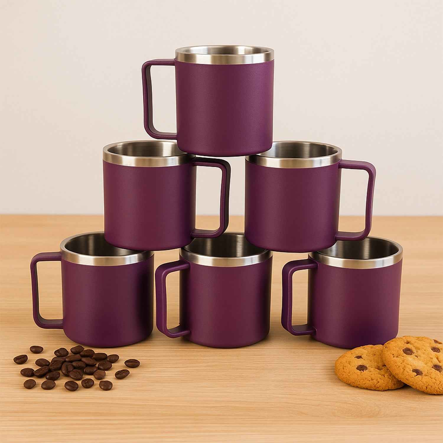 Stainless Steel Coffee Mug Set – Durable 200ML, 6 Pieces