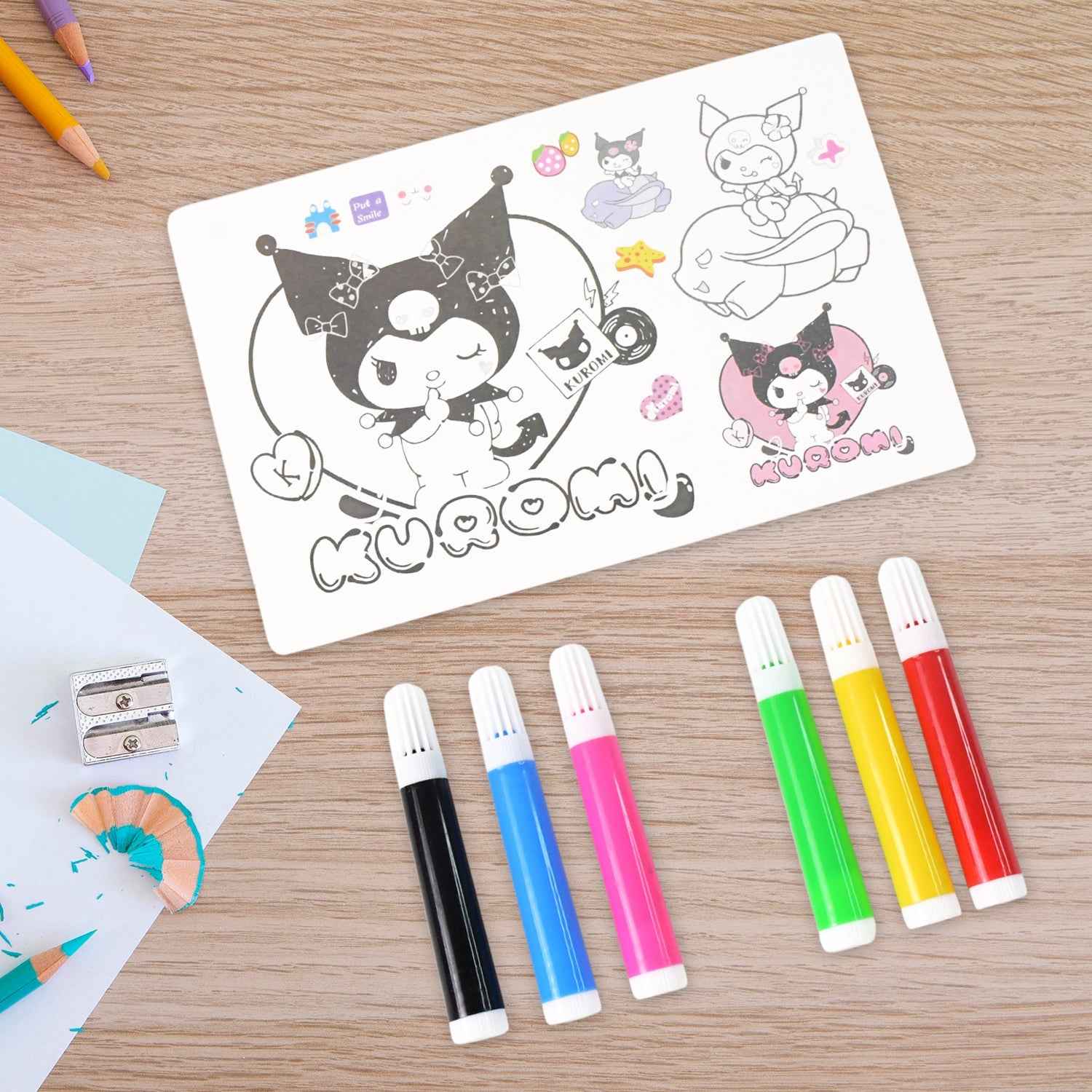 Kuromi-Themed Kids Coloring Book Set – 6 Sheets & 6 Markers