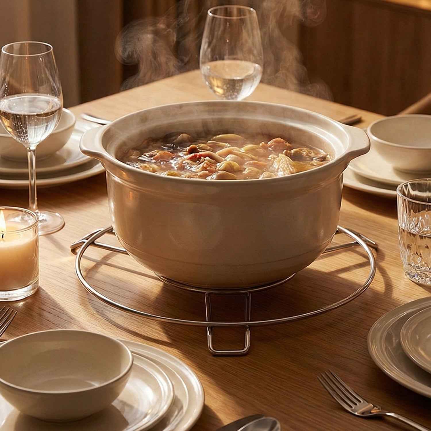 Stainless Steel Hot Pot Stand – Durable Heatproof Cookware Rack