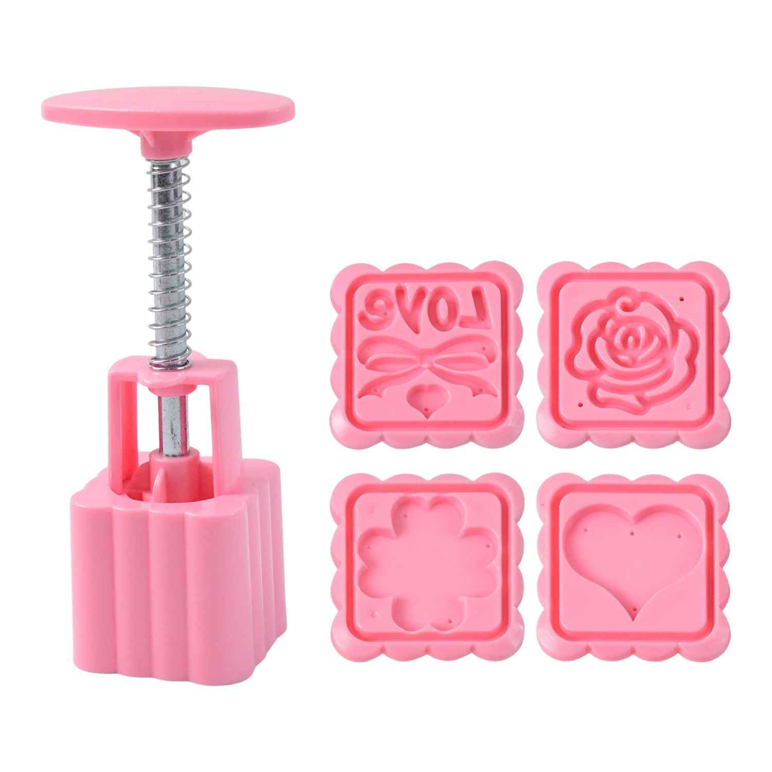 Cookie Biscuit Stamp Mold Set – 4 Decorative Stamps with Press Handle