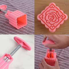 Cookie Biscuit Stamp Mold Set – 4 Decorative Stamps with Press Handle